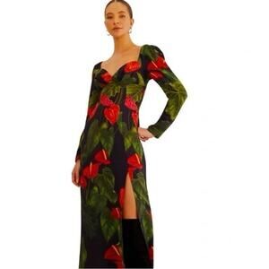 Farm Rio Anthurium Floral Slit Midi Dress NWT Large